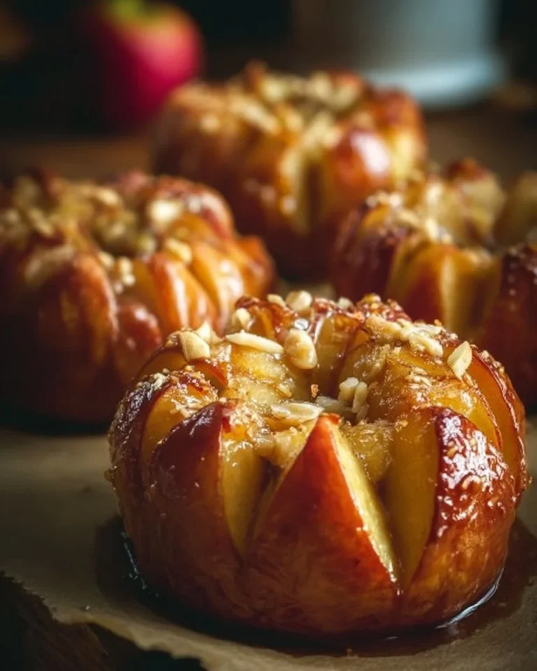 Delicious baked apples with a blooming presentation, topped with cinnamon and nuts.