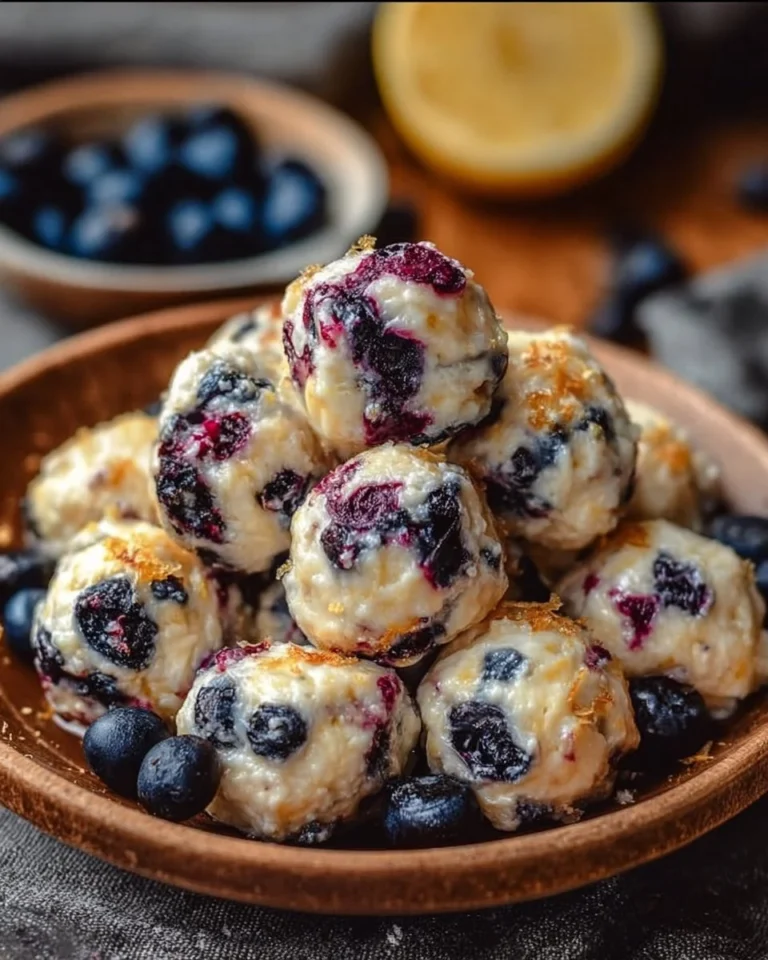 Healthy lemon blueberry cottage cheese protein bites on a plate