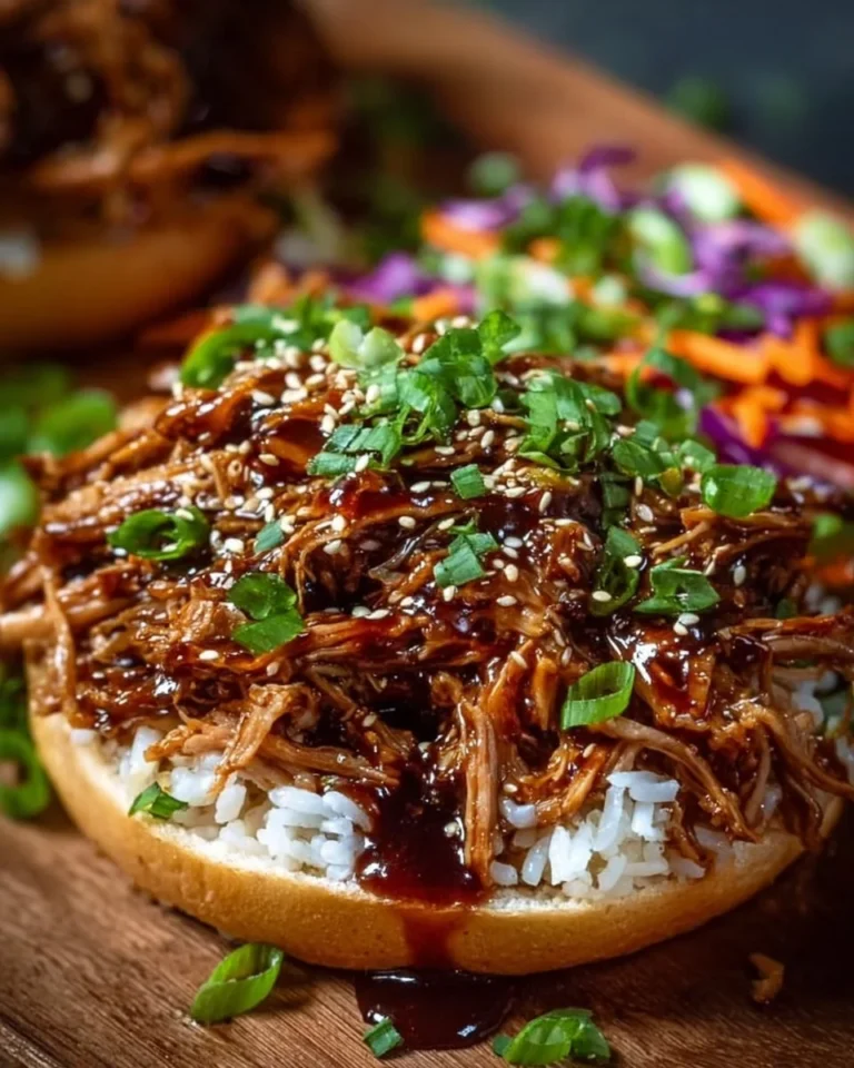 Delicious Asian pulled pork served in a bowl with fresh herbs