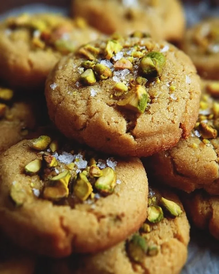 Freshly baked Salted Honey Pistachio Cookies on a plate