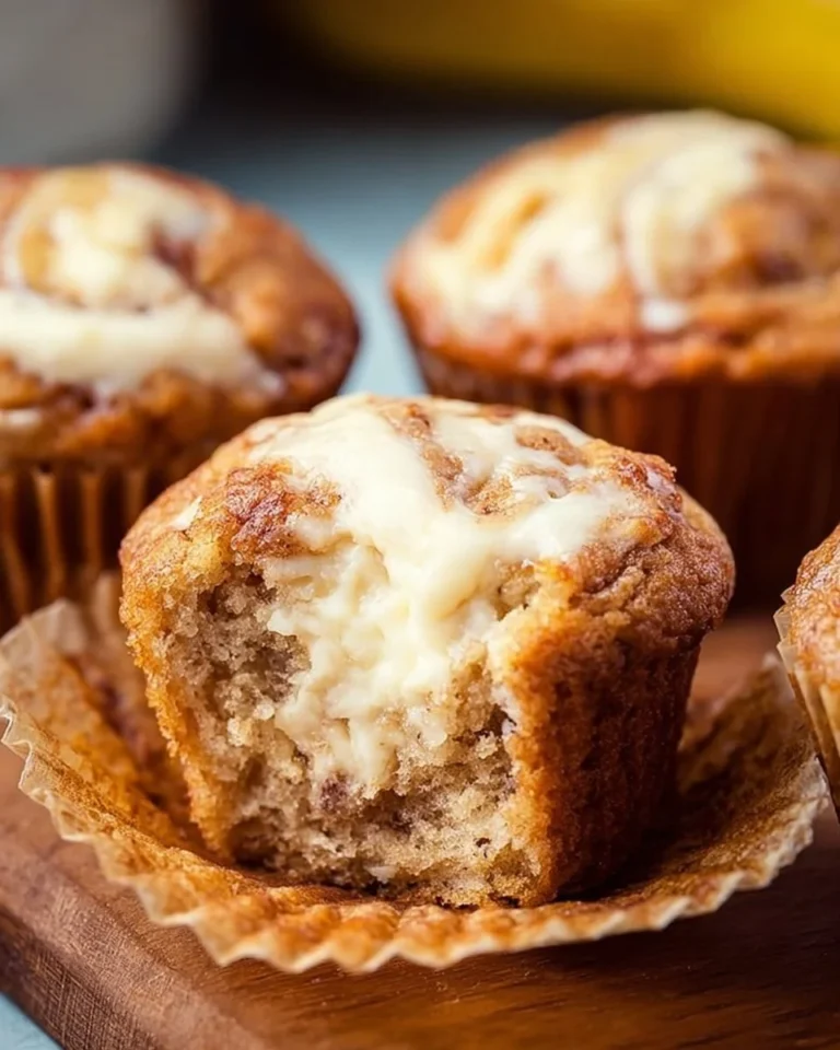 Decadent cream cheese banana muffins with moist banana cake and cream cheese swirl