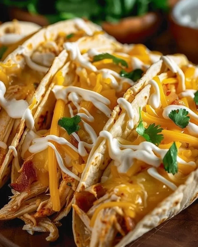 Creamy cheddar ranch chicken tacos served in soft tortillas