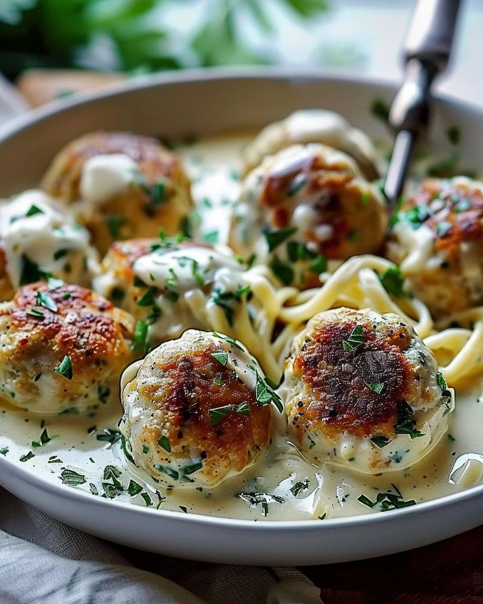 Delicious Chicken Ricotta Meatballs in Alfredo Sauce