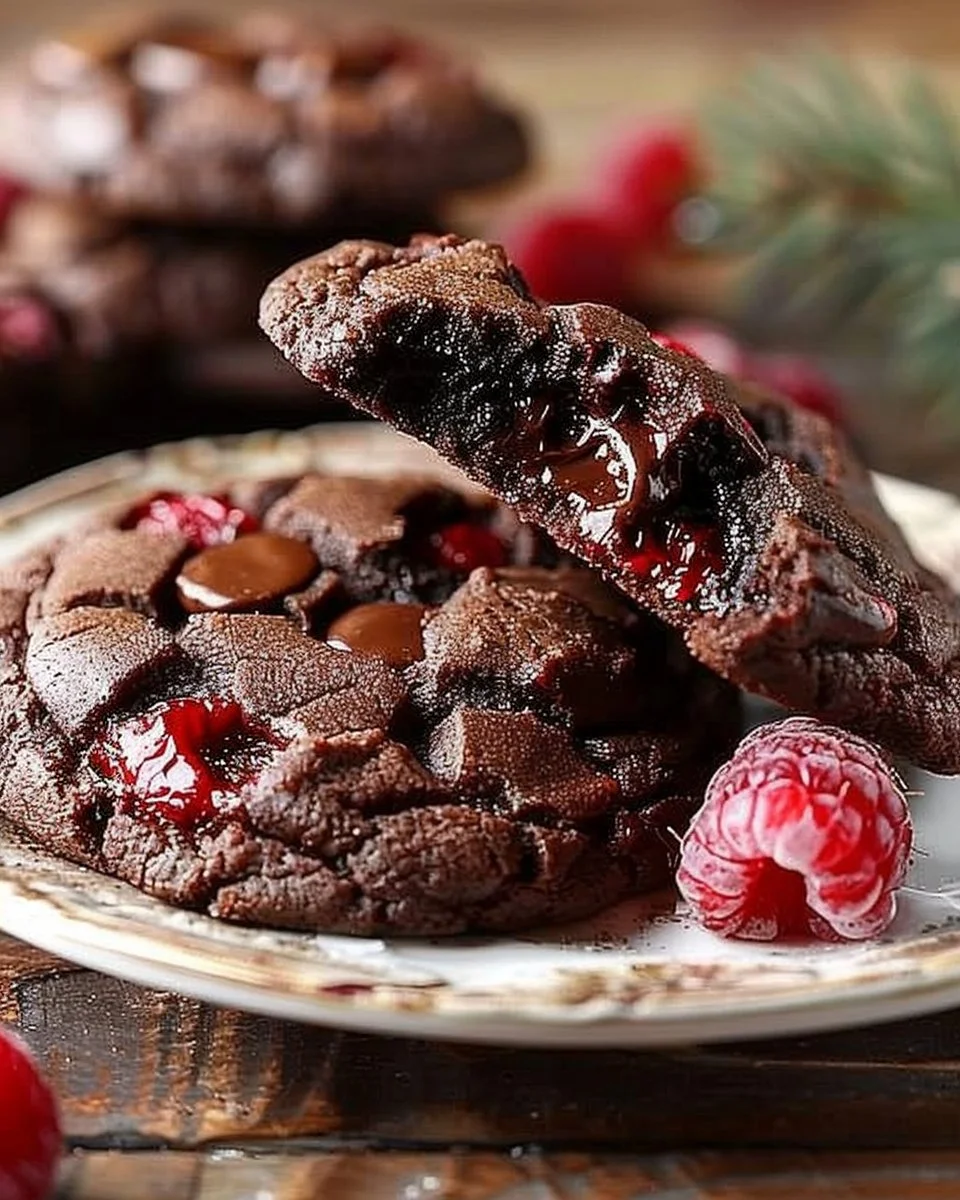 Fudgy Chocolate Raspberry Cookies