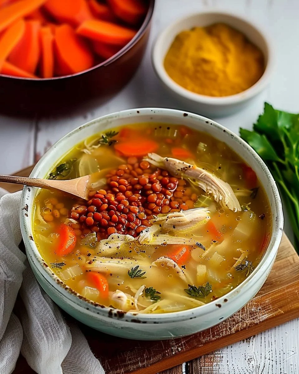 Hearty Red Lentil Chicken Soup