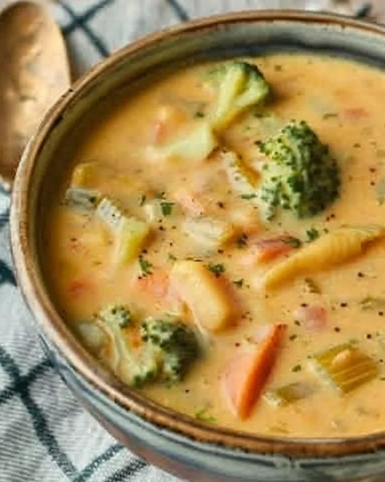 Delicious high protein low carb soup in a bowl garnished with herbs.