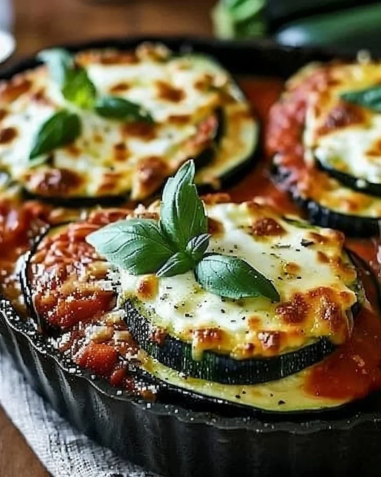 Layered zucchini ricotta melts served with marinara sauce on a plate