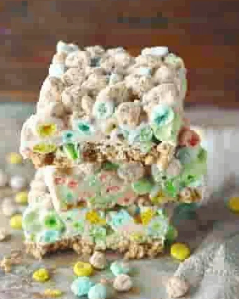 Colorful and delicious Lucky Charms Treats on a festive plate