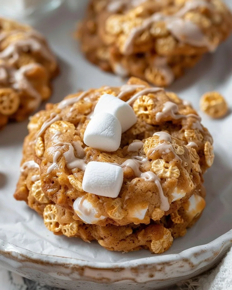 No bake peanut butter cornflake cookies with marshmallows