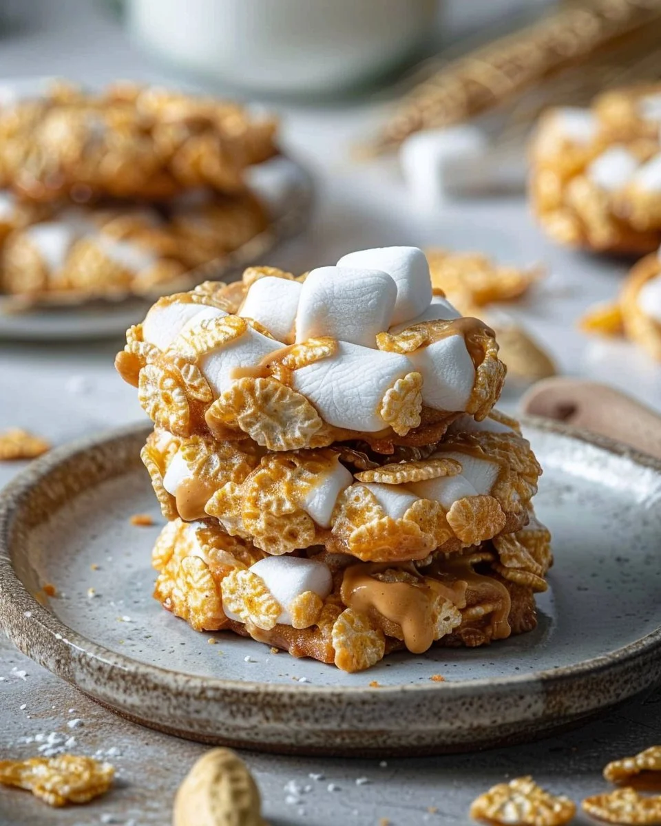 No bake peanut butter cornflake cookies with marshmallows