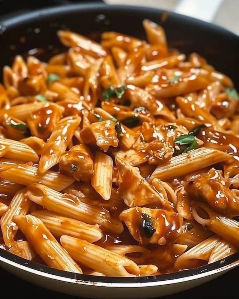 One-Pan Tangy Honey BBQ Chicken Penne dish served in a bowl