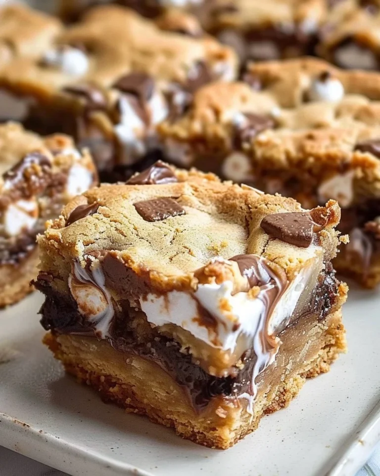 Delicious S'mores Cookie Bars with chocolate, marshmallows, and graham crackers