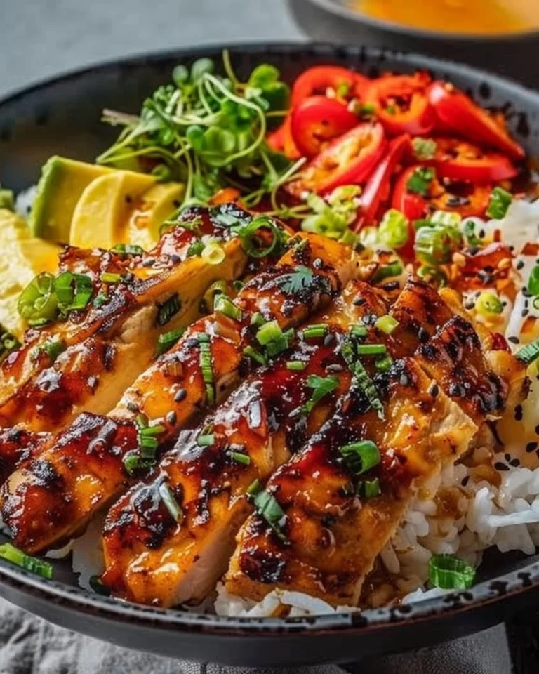 Delicious spicy maple chicken served with coconut rice
