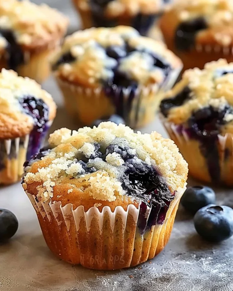 Delicious homemade blueberry muffins fresh out of the oven.