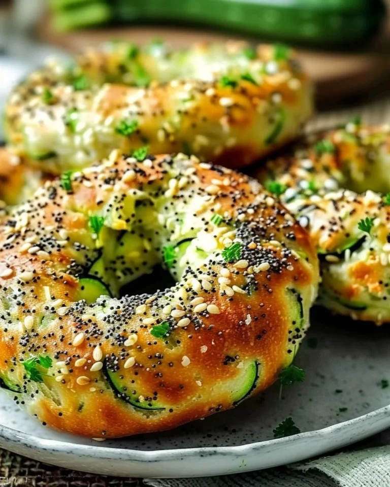 Delicious homemade zucchini bagels served with toppings.